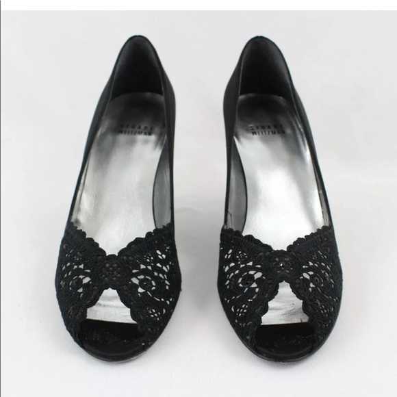 Stuart weitzman - black satin lace peep toe pump - Picture 2 of 5